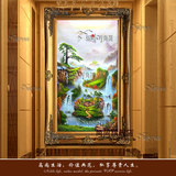 现代中式玄关油画风景装饰画竖版单幅走廊手绘油画迎客松聚宝盆