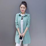 2016新款秋装韩版中学生女装双口袋中长款灯芯绒长袖衬衣衬衫外套