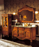 欧式浴室柜落地仿古橡木雕花卫浴柜组合大理石洗漱台实木美式吊柜