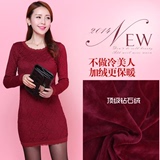2016韩版女士秋冬季蕾丝打底衫长袖加绒加厚加长中长款保暖内衣春