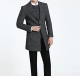 韩国代购男装冬季新款韩版修身中长款男士羊毛大衣呢子大衣外套