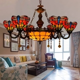 欧式蒂凡尼创意复古蜻蜓艺术玻璃个性客厅水晶吊灯古铜6头tiffany