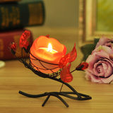 创意浪漫铁艺玫瑰花烛台摆件烛光晚餐欧式蜡烛架餐桌装饰品工艺品