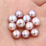 天然珍珠吊坠半成品 珍珠戒指半孔珠裸珠 紫色扁圆强光近无暇8-10