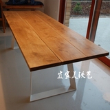 北欧实木餐桌复古铁艺长方桌美式做旧原木办公桌会议桌电脑桌书桌