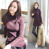 韩国代购冬季新款女装弹力纯色长款显瘦套头针织衫高领打底衫T恤