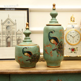 BRESH 孔雀系列 欧式美式复古陶瓷孔雀收纳罐储物罐家居摆件
