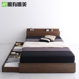 唯有唯美 双人床板式 高箱体床单人床1.5米1.8米榻榻米特价储物床