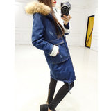 2015冬装新款女装韩版毛领羊羔毛大口袋拉链大衣牛仔外套女中长款
