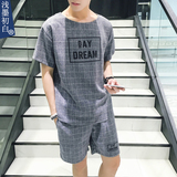 夏季圆领上衣t恤男装韩版青少年休闲短袖学生运动套装修身男潮流