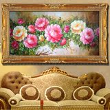 古典花卉油画纯手绘客厅牡丹荷花开富贵有框卧室玄关横幅装饰画竖