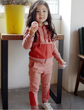 2016童装春秋纯棉运动女童套装韩国连帽拉链卫衣上衣裤子两件套