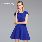 ZIMMUR2016夏装新款女装连衣裙圆领短袖中腰修身显瘦A字裙连衣裙