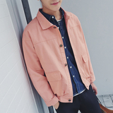 男士秋季新款牛仔休闲夹克男装青少年学生韩版修身纯色上衣外套潮
