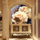 臻心家居大型壁画 现代油画抽象花卉美式浪漫玫瑰花玄关墙纸