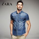香港代购ZARA男装夏季男士短袖牛仔衬衫修身时尚男式衬衣潮流韩版