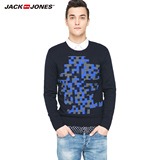 JackJones杰克琼斯棉质含山羊绒男几何修身套头针织衫E|215124008