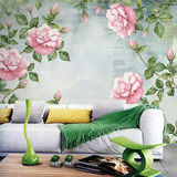 绿色清新蔷薇大型壁画 客厅沙发电视背景墙壁纸 卧室墙纸欧式田园
