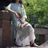 夏季新款原创民族风女装清新文艺复古立领中式改良旗袍连衣裙长裙