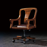 中式真皮实木办公椅 升降椅电脑椅书桌椅老板椅现代乌金木色特价
