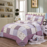 紫色田园欧式拼布高档纯棉床盖绗缝被水洗被三件四件套床单被套