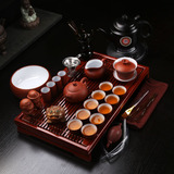 茶具套装特价包邮宜兴紫砂陶瓷功夫整套茶具四合一电磁炉实木茶盘