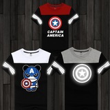 漫威超级英雄美国队长3内战男童短袖t恤青少年学生盾牌夜荧光衣服