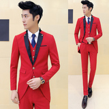 燕尾服 韩版修身西服套装 时尚西装三件套 红色A470-1-TZ55-P300
