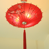 新中式布艺手绘画雨伞吊灯 古典现代伞吊灯 茶楼酒店会所餐厅灯具
