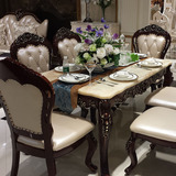 欧式餐桌 实木新古典餐桌美式客厅大理石长方形吃饭餐桌子一桌6椅