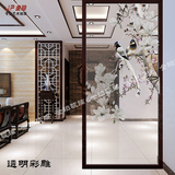 时尚装饰 客厅现代中式透明屏风 雕花艺术玻璃隔断墙透光工艺玄关