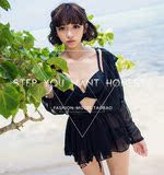 2016新款韩版黛安芬梦性感黑色罩衫三件套温泉三角比基尼游泳衣女