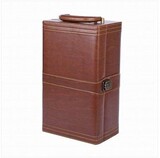 高档红酒盒 双支葡萄酒皮盒棕色木纹红酒酒盒皮质红酒礼盒带酒具