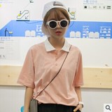 韩国学院风POLO衫短袖女韩范宽松半截袖t恤夏季bf风少女翻领体恤