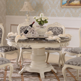欧式餐桌 法式大理石圆桌 美式田园 现代简约 雕花实木餐桌 白色