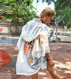 欧洲站2016夏装新款泰国潮牌个性印花连帽拉链开衫风衣外套防晒衫