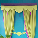 设计师夕子作品波西米亚风格紫色黄绿拼接款客厅卧室飘窗定制帘头