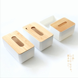 机架化妆盒桌面收纳盒SN-9川岛屋 日式创意橡木盖子纸巾盒抽纸手