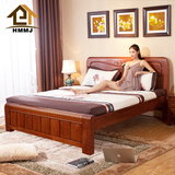 全实木床 红橡木双人婚床1.8米高箱储物现代中式简约卧室实木家具