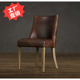 新古典实木餐椅复古皮椅美式带扶手高背椅书桌椅欧式高档酒店椅子