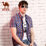 骆驼男装 2015新款短袖衬衫 夏季青年男士日常休闲尖领衬衣