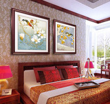 爱情鸟水仙花客厅装饰画卧室床头挂画中式花鸟工笔画有框国画壁画