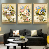美式复古油画客厅装饰画花卉三联画沙发背景墙壁画挂画玄关挂画