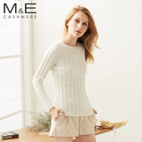 M＆E新款100%纯羊绒衫女麻花圆领加厚修身白色百搭毛衣套衫