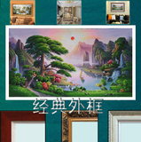 手绘中式山水风景装饰油画酒店壁画客厅挂画欧式沙发背景立体画