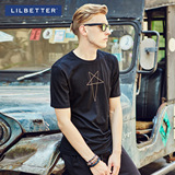 Lilbetter男士T恤 夏季圆领星星刺绣短袖男青年韩版修身半袖体恤