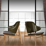 北欧实木皮艺单人沙发躺椅创意家用客厅会客洽谈沙发咖啡厅酒店椅