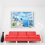 浪漫爱琴海假窗风景墙贴 客厅卧室寝室瓷砖墙壁玄关防水贴纸贴画