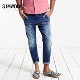 Simwood2016春装新款休闲男士修身牛仔九分裤潮男欧美经典牛仔裤