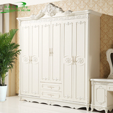 欧式时尚衣橱四五六门雕花衣柜法式田园套房家具实木白色结婚衣柜